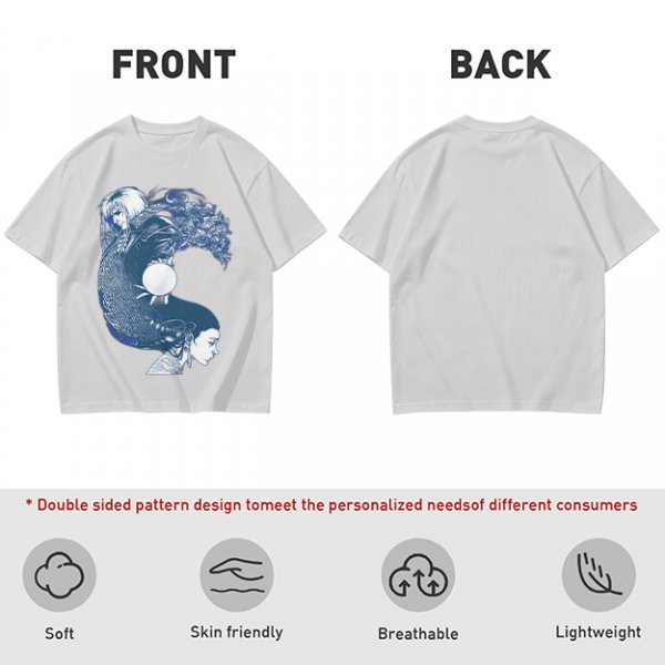 Olive T-Shirt With Two Facing Fantasy Figures And Orb Art Print