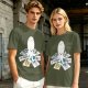 Olive T-Shirt With Cute Octopus Drawing Artwork Print