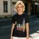 Olive T-shirt with cartoon characters print featuring Totoro and small figures