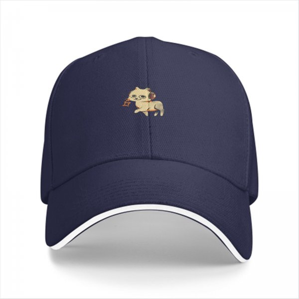 Black Baseball Cap With Cute Headphone Wearing Cat Graphic