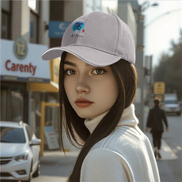 Black Baseball Cap With Anime Girl Blue Circle Art Print
