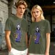 Olive T-Shirt With Cute Grim Reaper Holding Wilted Potted Plant Print