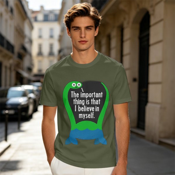 Olive T-Shirt With Dinosaur Graphic And Self Belief Text