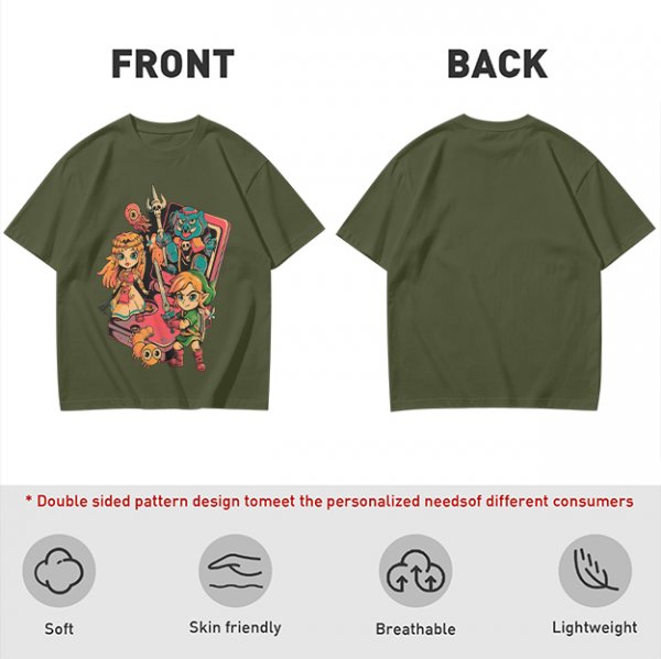 Olive t-shirt with The Legend of Zelda retro game characters print