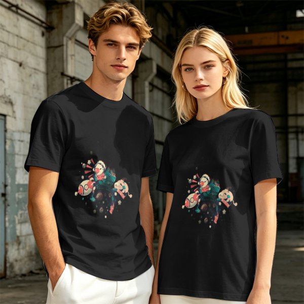 Olive T-Shirt With Whimsical Space Themed Cartoon Print