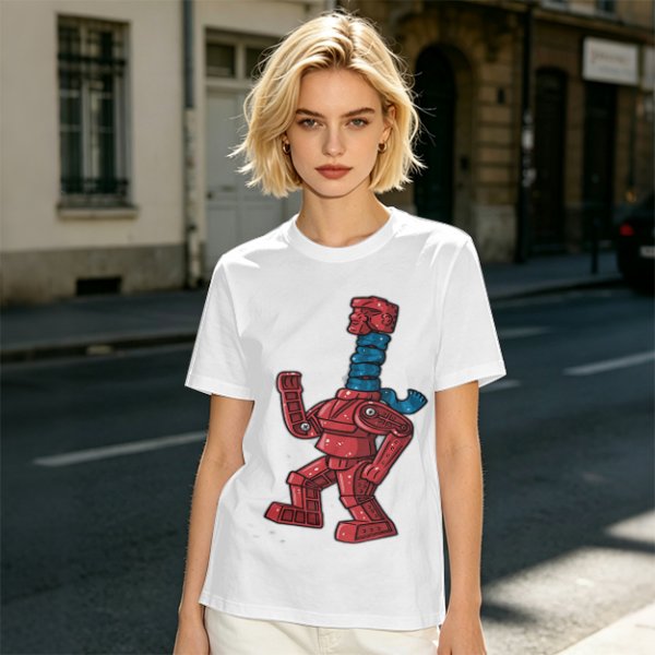 Olive Green T-Shirt with Retro Robot Graphic Print