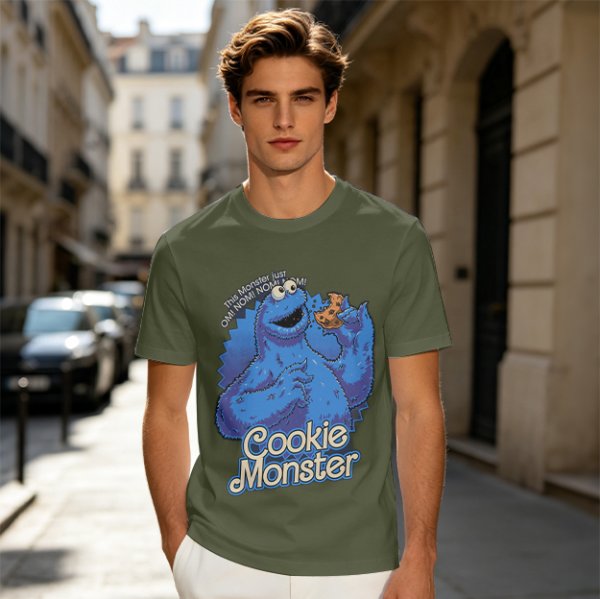 Olive Green Cookie Monster T-Shirt with Cookie Graphic
