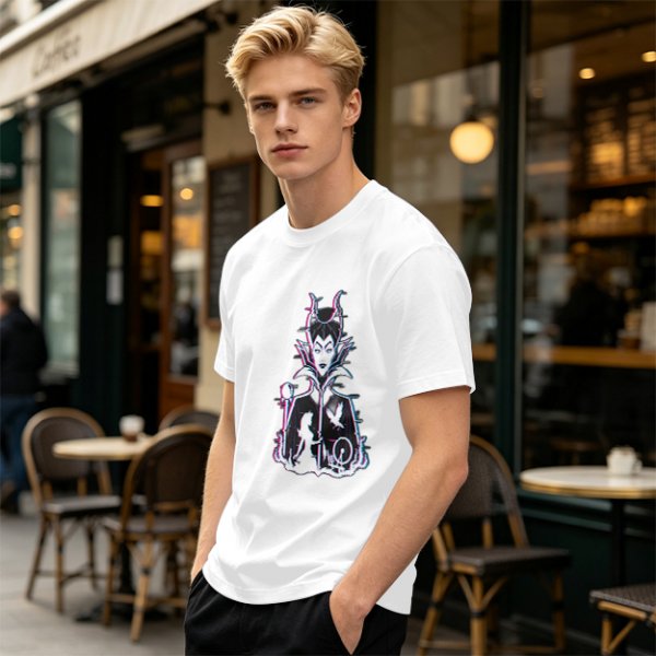Olive T-shirt with Maleficent Glitch Art Print