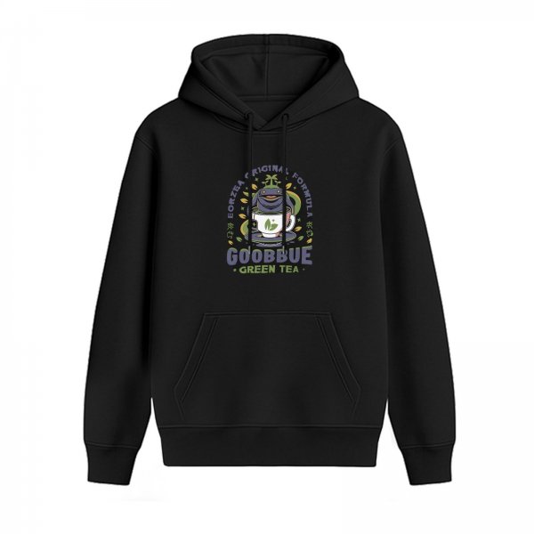 Black hoodie with Goobbue Green Tea graphic design