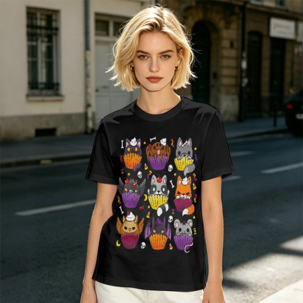 Halloween Animal Cupcake Graphic T-Shirt For Spooky Season