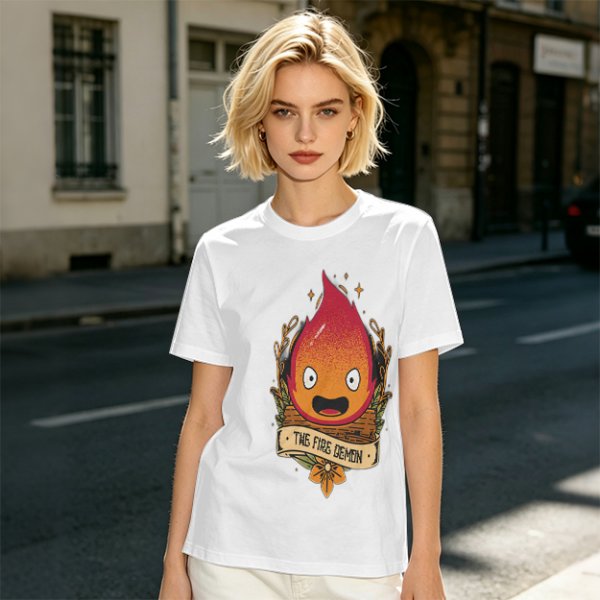 Olive T-Shirt Featuring Calcifer The Fire Demon Artwork