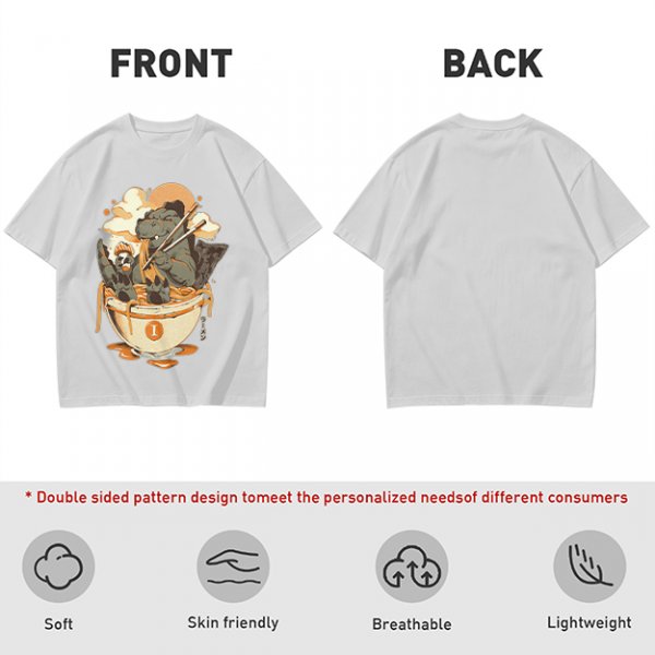 Olive T-Shirt Featuring Godzilla Eating Ramen Noodles
