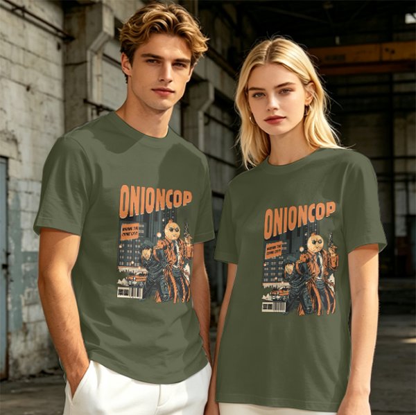 Onion Cop Graphic Tee with Retro Comic Style Artwork