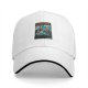 Black baseball cap with Stranger & Hobbs Upside Down Adventures graphic print