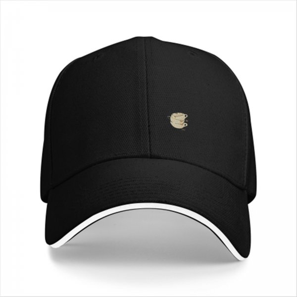 Black Baseball Cap With Stacked Coffee Cups Graphic
