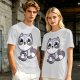 Olive T-Shirt with Cute Raccoon Holding Coffee Mug Print