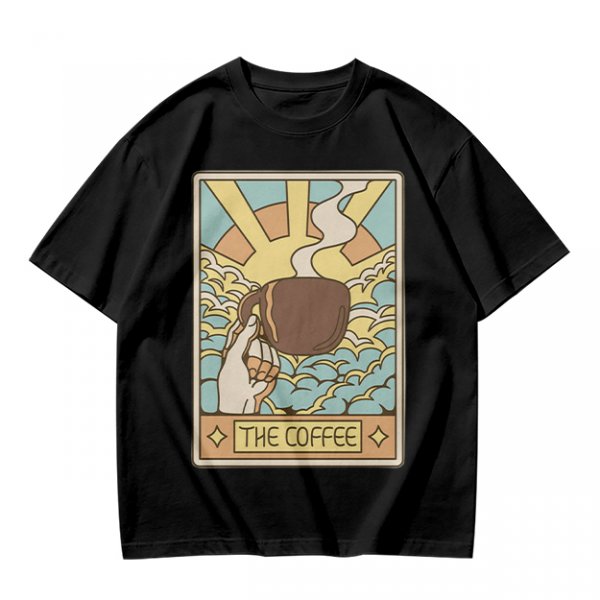 Oversized Dark Green T-Shirt With The Coffee Tarot Card Style Print