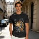 Olive T-shirt with giant cat bus monster and vintage planes graphic