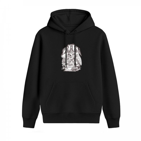 Black Hoodie With Monochrome Anthropomorphic Animal Graphic Print