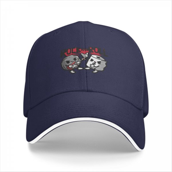 Black Baseball Cap With Rock And Roll Cartoon Graphic Design