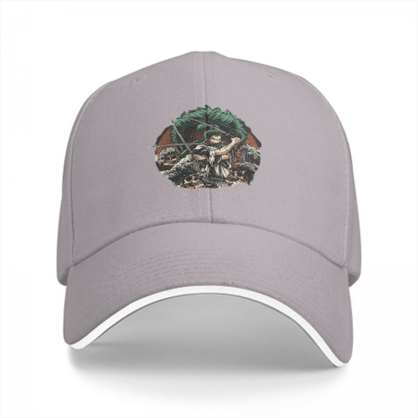 Black Baseball Cap With Anime Swordsman Graphic Print