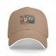 Black baseball cap with retro grumpy tabby cat and old mobile print