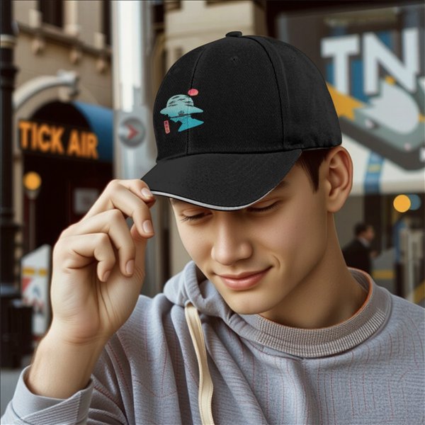 Black Baseball Cap With Anime Silhouette Sunset Art Print