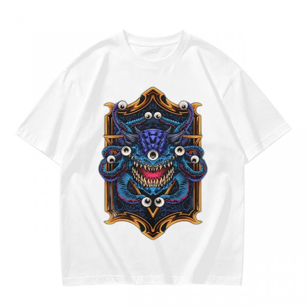 Olive T-Shirt With Fantasy Beholder Monster Graphic Print