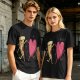 Olive T-Shirt with Dancing Pizza Slice and Heart Graphic