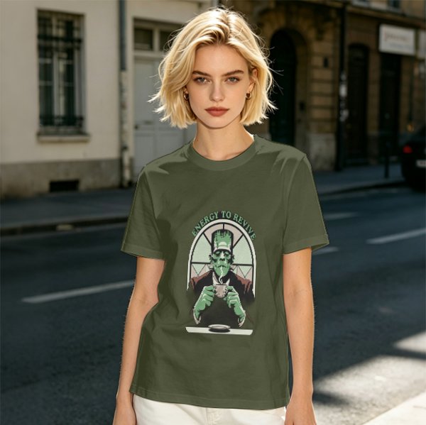 Frankenstein Monster Coffee T-Shirt Energy To Revive