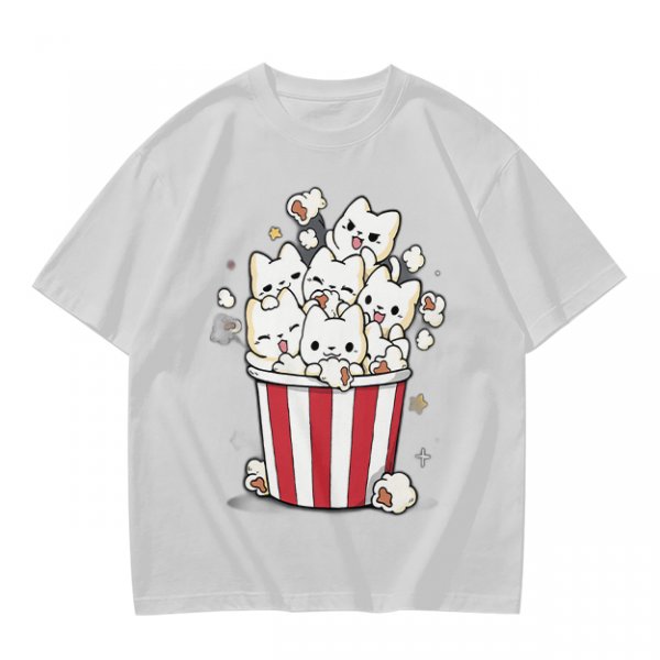 Olive T-Shirt With Cute Kitten Popcorn Bucket Graphic