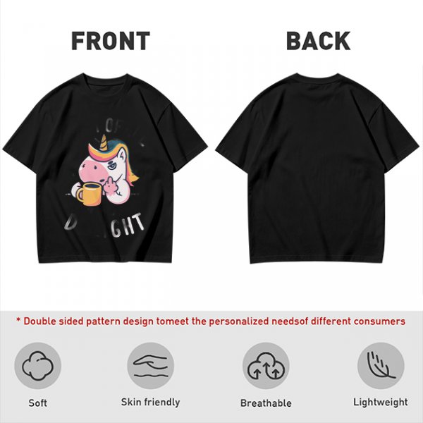 Oversized Olive T-Shirt With Sassy Unicorn Holding Coffee Print