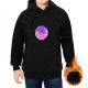 Black hoodie with sleeping cats in a bubble graphic