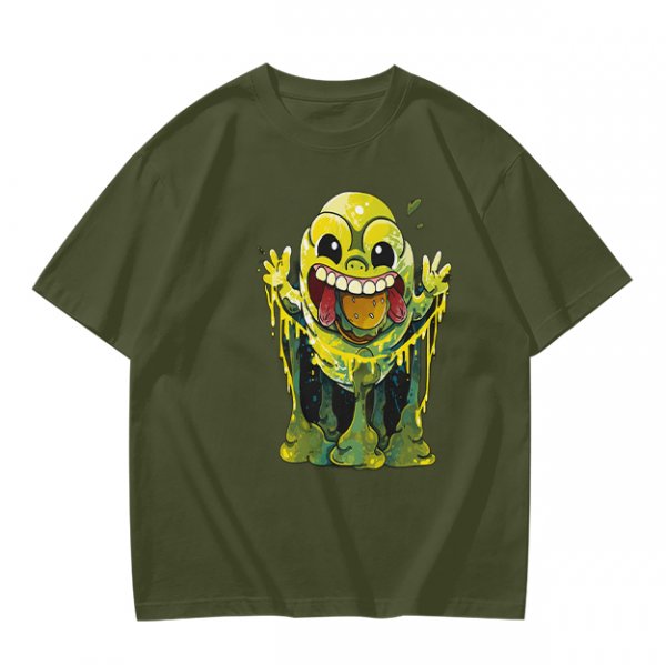 Olive T-Shirt With Playful Green Slime Monster Graphic