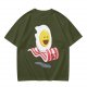 Olive T-Shirt With Happy Fried Egg And Bacon Graphic Print