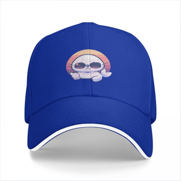 Black Baseball Cap With Cool Sunglasses Seal Sunset Graphic