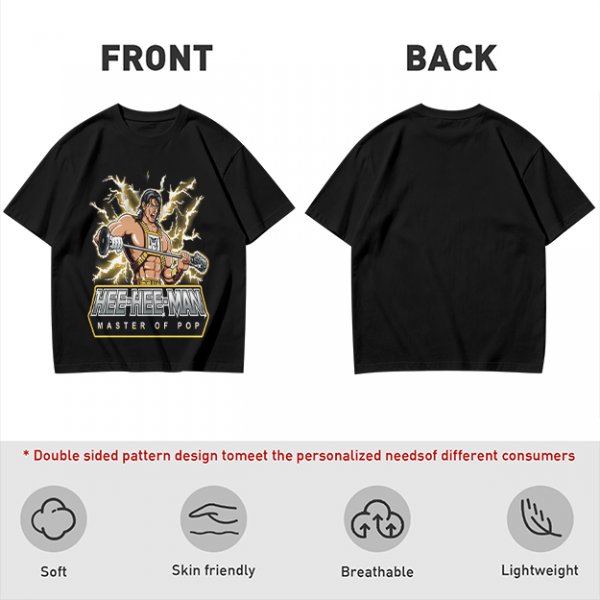 Olive T-shirt with Hee-Hee-Man Master of Pop Lifting Barbell Graphic