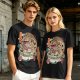 Olive t-shirt with cat bus ramen bowl graphic print