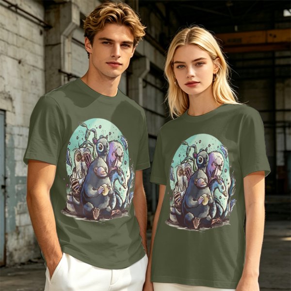 Olive T-Shirt With Magical Creature Group Art Print