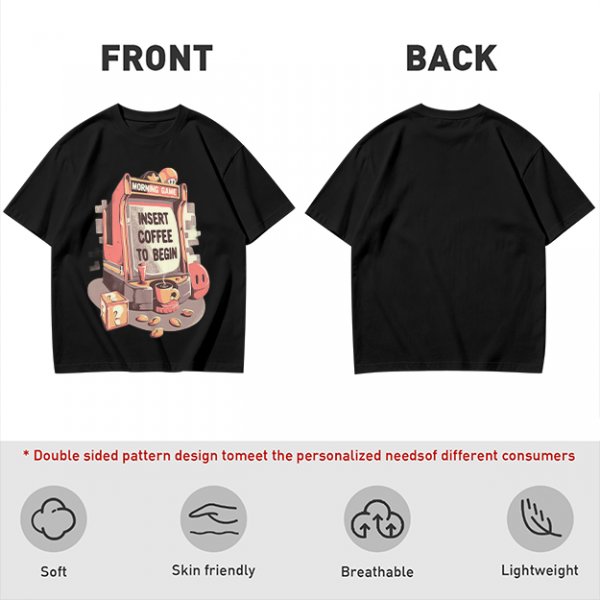 Gaming Themed T-Shirt With 'Insert Coffee To Begin' Print