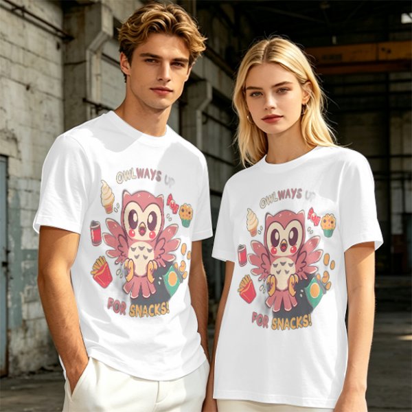 Owlways For Snacks Cute Graphic T-Shirt with Owl and Treats