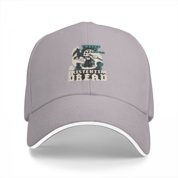 Black baseball cap with 'Fueled by Coffee & Existential Dread' grim reaper graphic