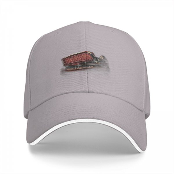 Black Baseball Cap With Coffin And Skeleton Graphic Print