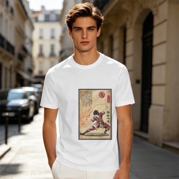 Olive t-shirt with firebender martial arts graphic print