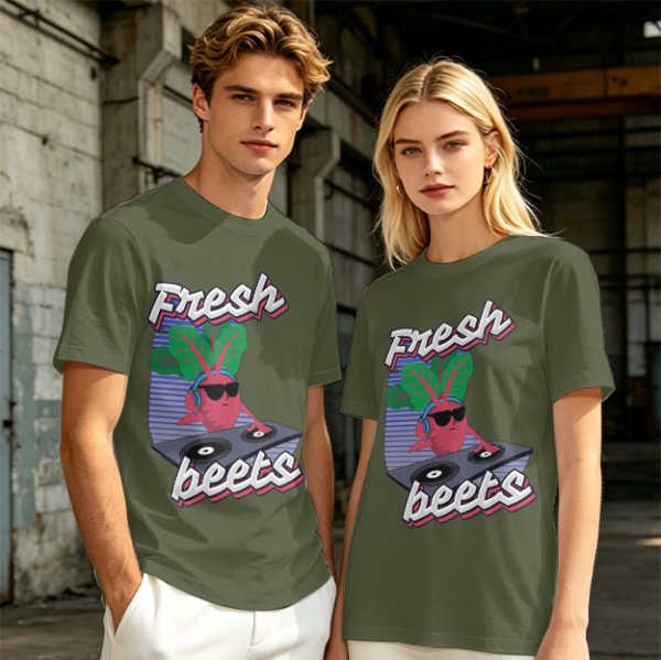 Olive T-Shirt with Fresh Beets DJ Graphic Print