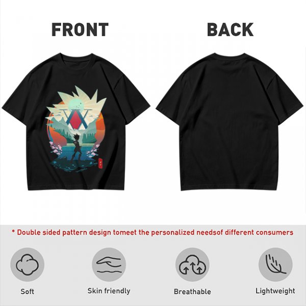 Hunter x Hunter Anime Graphic Tee with Sunset Landscape Art