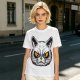 Olive T-Shirt With Angry White Cat Face Graphic