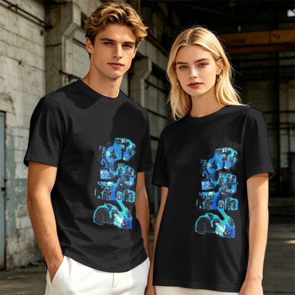 Olive Green T-Shirt with Blue Abstract Graphic Print