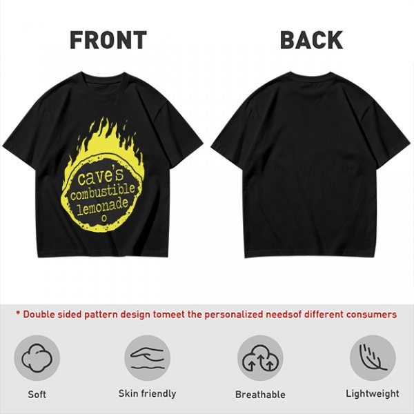Olive t-shirt with cave's combustible lemonade flame graphic