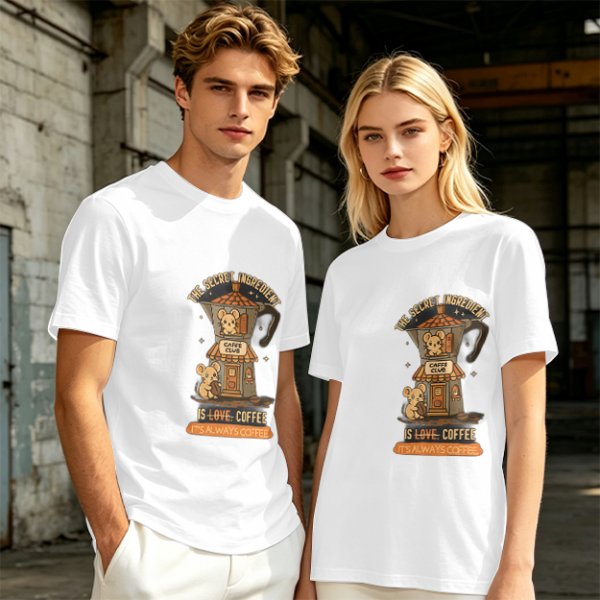 Olive t-shirt with coffee moka pot mouse shop graphic and coffee love quote